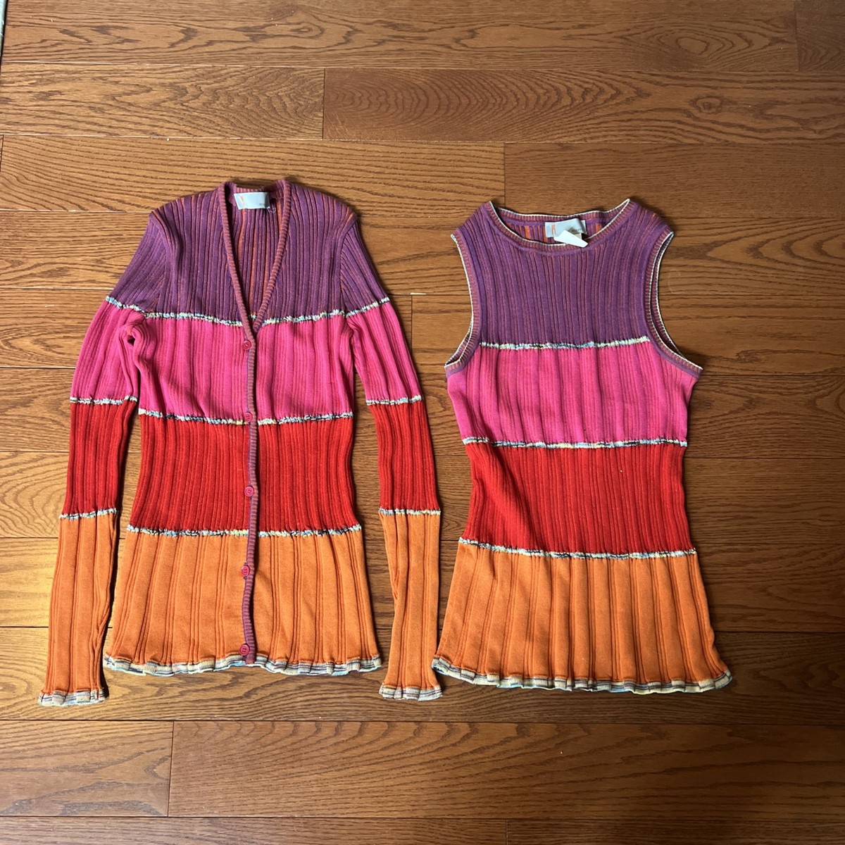 M Missoni Twin Set Cardigan Sweater Tank Top Size 44 48 Red Orange