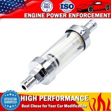 Universal Chrome Glass Fuel Filter Car Petrol Diesel Inline Reusable 10mm 3/8''