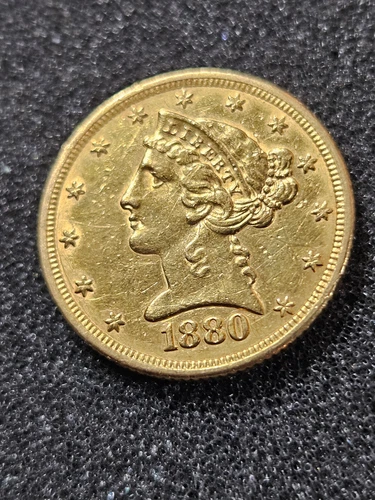 🌟 1880-P Liberty Head Gold $5 Half-Eagle US Coin Cleaned