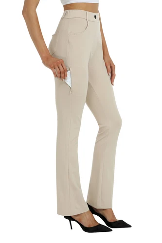 Women Bussiness Slacks Pant Soft Comfy Elastic Casual Stretch Bootcut Trousers - Picture 28 of 66
