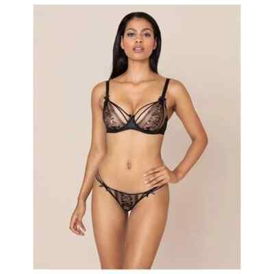 AGENT PROVOCATEUR BLACK TANYA BRA 32D & THONG 3 MEDIUM UK 10 BNWT