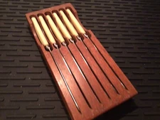 Vintage Sheffield England Partial Serrated Steak Knives Set of 6 w/ Holder