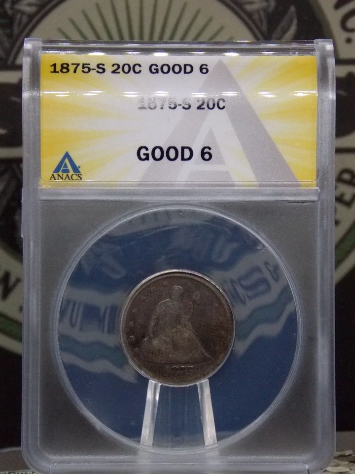 1875 "S" Twenty Cent SILVER Piece **OBSOLETE** ANACS G6 #951 Good ECC&C, Inc. - Image 3 of 4