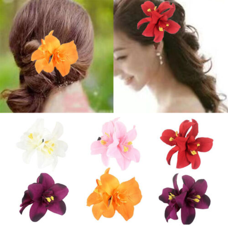 Double Flower Side Clip Barrette Hairpin Artificial Flower Beach Party Headwear