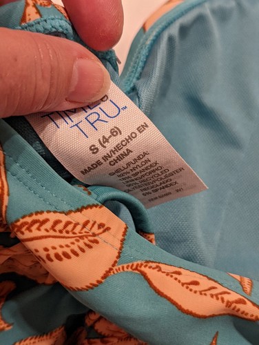 NEW Time And Tru Floral Ruffled Strap Bikini Top SIZE S 4-6 Teal Orange flowers - Picture 3 of 5