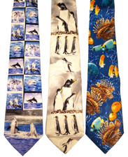 Sea Life Ties 66 - Lot of 3 Novelty Neckties NWT Fish Dolphins Penguins Marine