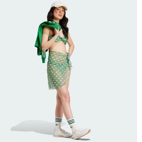 NUEVO CON ETIQUETAS ADIDAS Monograma Triple Logo Falda Cubrir Sarong Malla Talla Única Reversible Foto 3 de 4