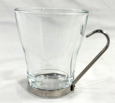 Bormioli Rocco Oslo Glass Cappuccino Cup Clear with Steel Handle 8 Ounces New