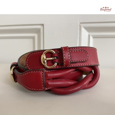Authentic Gucci Red Leather Knot Skinny Horsebit Ring Buckle Belt Size 85/34 Authentic Gucci Red Leather Knot Skinny Horsebit Ring Buckle  main image 4