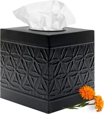 Autumn Alley Black Tissue Box Cover Square, Matte Black Bathroom Accessories