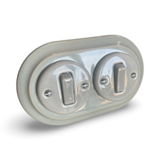 Grey Ceramic Porcelain Double Light Switch Surface-Mounted 2 Gang 2 Way Grey UK