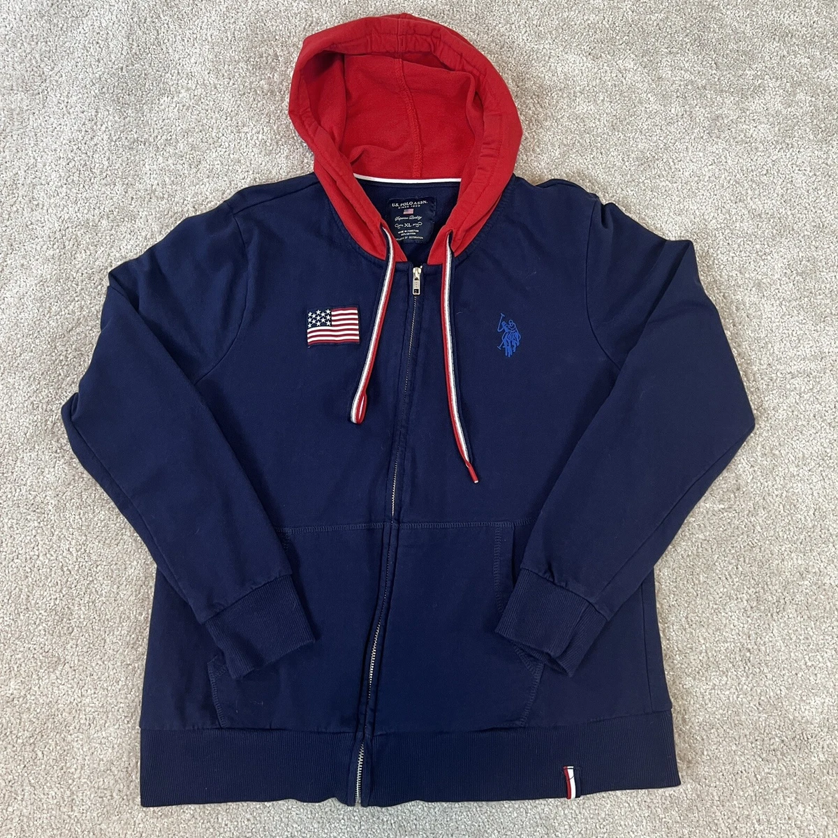 Navy blue and red polo hoodie sales