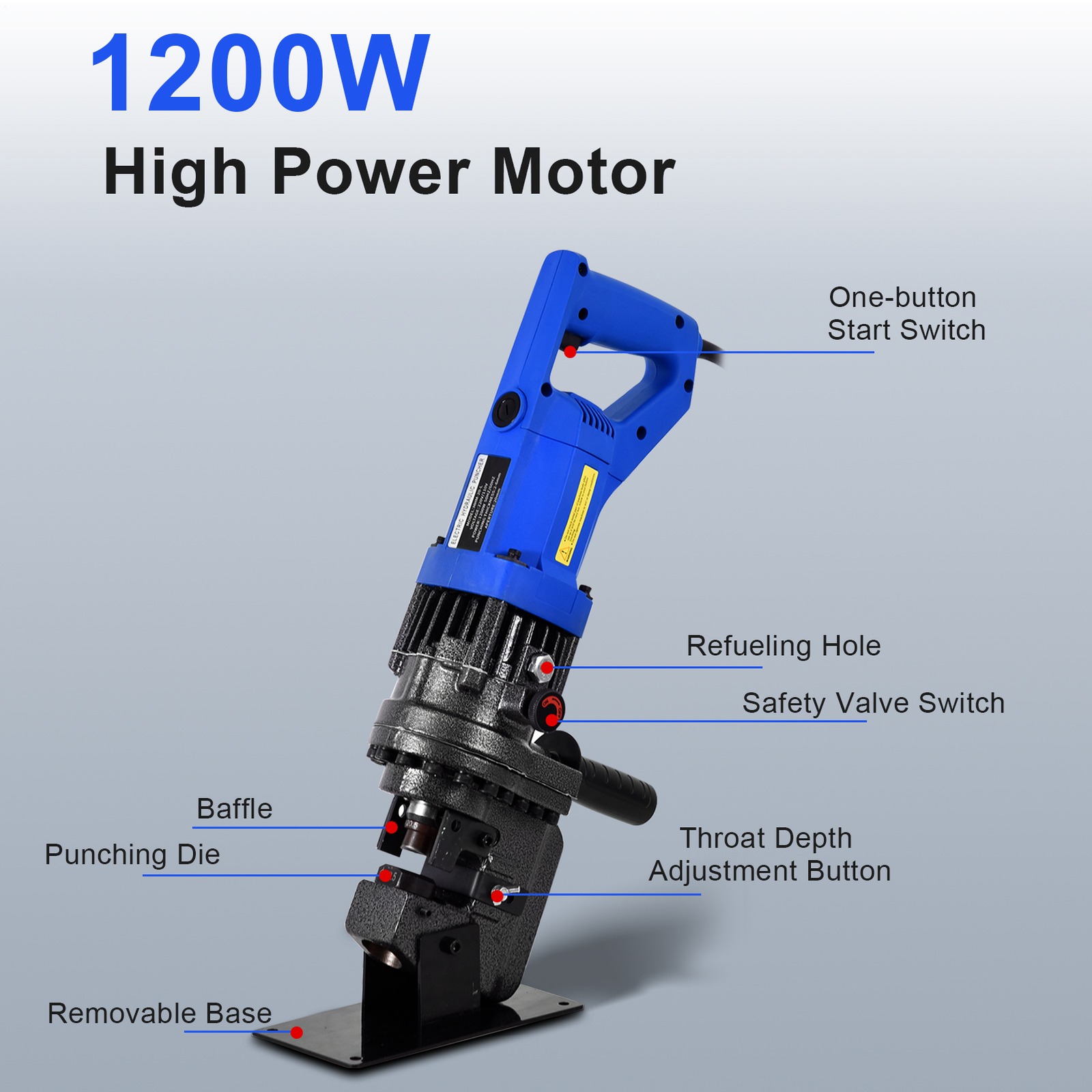1200W Electric Hydraulic Hole Puncher Knockout Punching Machine Set W/5 Dies