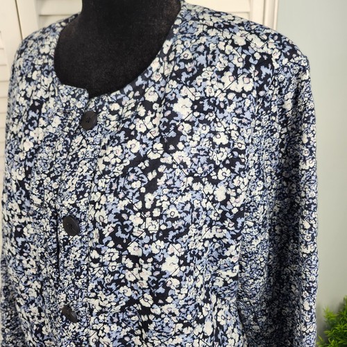 J. Jill Women's Quilted Jacket Blue Floral Boho Cottagecore 100% Cotton Large - Picture 3 of 11