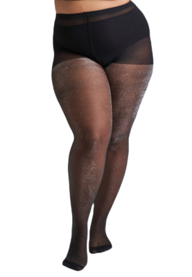 Glitzer Party Strumpfhose glitzernd transparent 30 DEN schwarz silber Glitzer XL Plus 12-16
