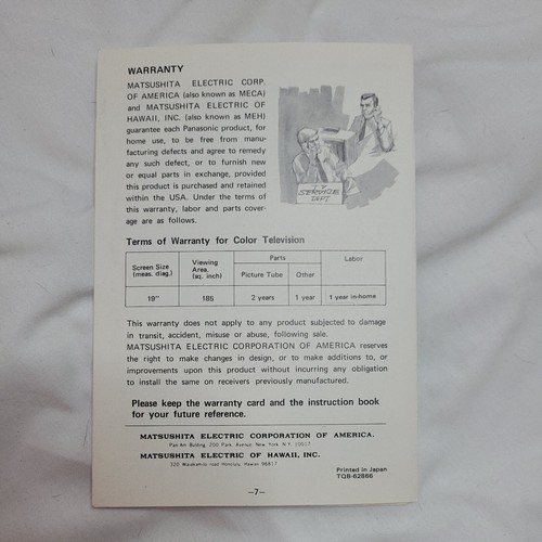 Operating Instructions Panasonic Television CT-911E - Picture 4 of 7
