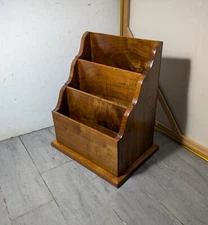 Vintage Rustic Carved Wood Letter Newspaper Magazine Rack Stand F42