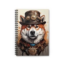 Steampunk Akita Spiral Notebook, Ruled Line, Dog Lovers Artistic Accessory