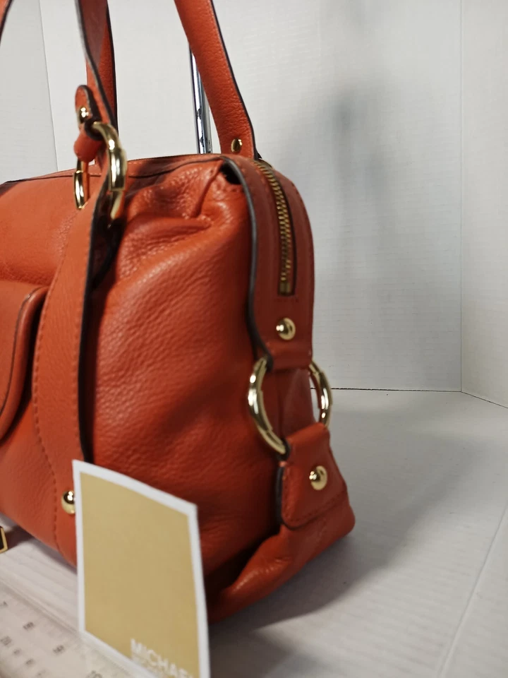 Michael Kors Bedford Satchel Medium Orange Pebbled Leather Buckles - Image 4 of 4