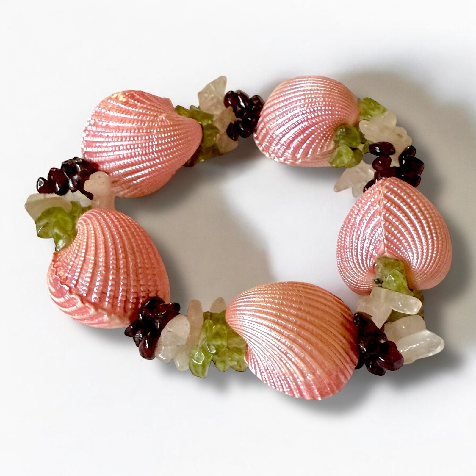 Chunky Shell Beaded Bracelet Stone Crystal Stretc… - image 6