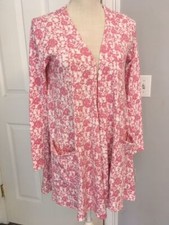 LULAROE LULA ROE SMALL PINK WHITE FLORAL CAROLINE OPEN FRONT CARDIGAN SWEATER