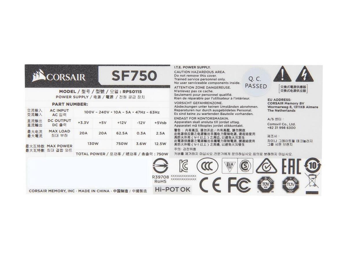 Corsair SF Series, SF750, 750 Watt, SFX, 80+ Platinum Certified, Fully  Modular Power Supply (CP-9020186-NA)