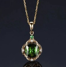 3Ct Cushion Cut Green Emerald Women's Pendant Necklace 14K Yellow Gold Finish