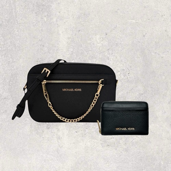 Michael Kors Mk Tasche UmhäNgetasche Portmonee Jet Set Travel Schwarz Leder Neu-image
