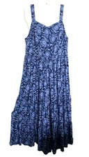 Old Navy Woman L Maxi Tiered Sundress Smocked Blue Hippie Beach Cottage Core