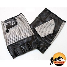 Medium Silver Fingerless Leather Gloves Gym Work Gloves
