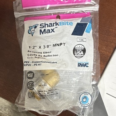 SharkBite Max Brass Reducing Elbow 1/2 x 3/8 MNPT PEX Copper CPVC