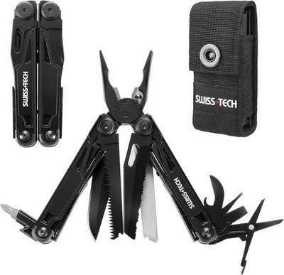 Swiss+Tech Multifunktions-Zange 16-in-1, Faltbare Muli-Tool Werkzeug, Tragtasche