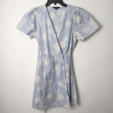 Madewell Floral Wrap Dress Light Blue Cotton Size Medium