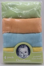 NOS GERBER PREFOLDED CLOTH DIAPERS 4 Pk Unisex Colors 