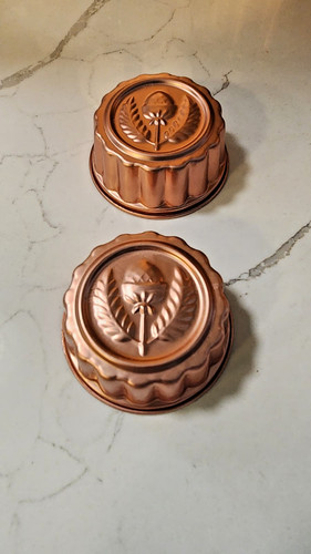 Vintage Copper Tone Mini Jello Mold Set of 2 Acorn Wheat Harvest Design