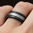 Men’s 8mm Black Tungsten Ring with Brushed Gray Center and Sleek polished Edges — photo 1