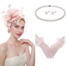 Fascinators Hats with Gloves Set for Women 20s 50s Cocktail Tea Party Wedding...