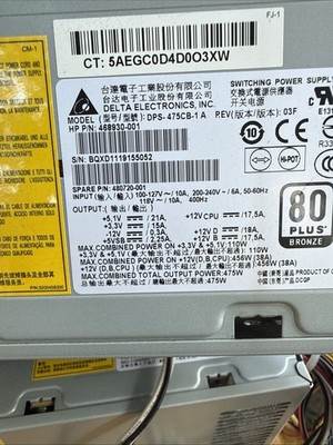 HP 475W Power Supply  XW4400 Z400 468930-001 Delta DPS-475CB-1A TESTED.SKU155368