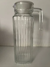 Vtg Arc France Refrigerator Ribbed Glass Quart Pitcher & Lid • Art Deco • Retro