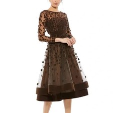 Mac Duggal Brown Fit & Flare Velvet Embellished Cocktail  Dress Size 24 $498