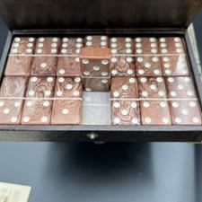 Crisloid Dominoes Double Six Set Brown Marbled Wood Grain Tournament Size NIB