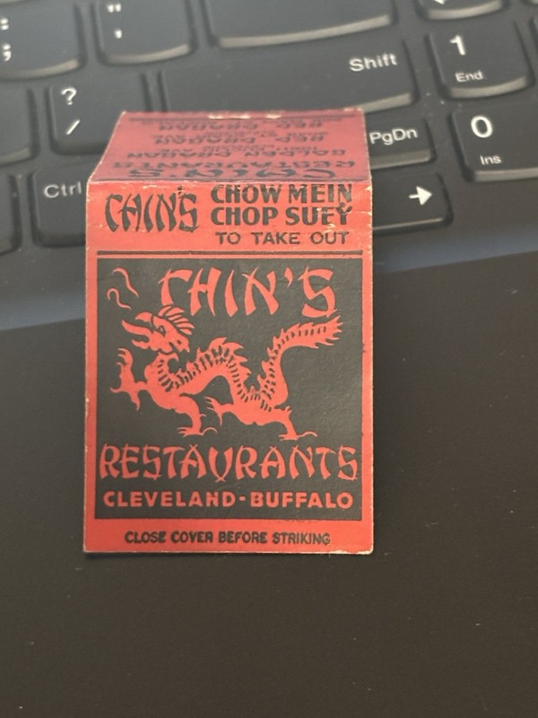 1930s Buffalo NY Cleveland OH Advertising Matchbook Chin’s Restaurants🥢🐉