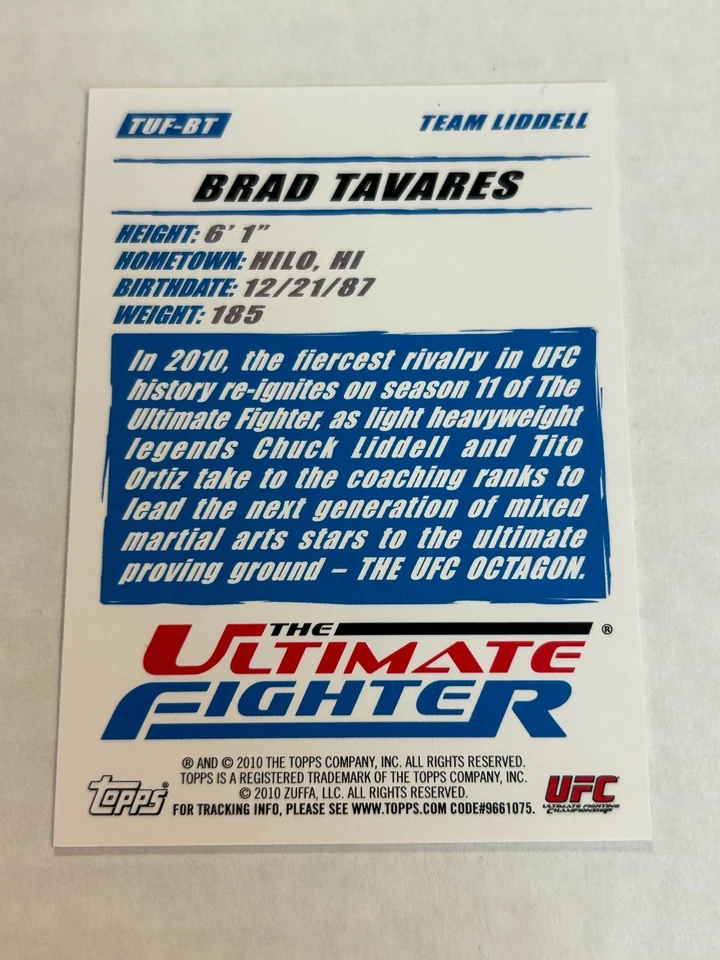 2010 TOPPS ULTIMATE FIGHTER BRAD TAVARES ON CARD ROOKIE AUTO SP CS1 - Image 2 of 2