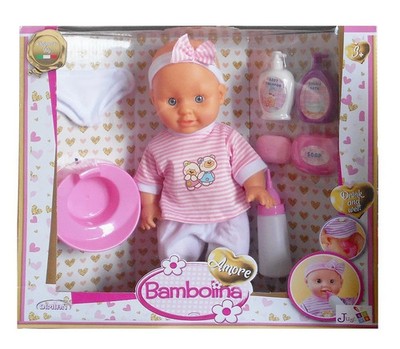 Bambolina realistische Babypuppe - inkl. Töpfchen, Flasche & Pflege Rollenspiel Spielzeug Set