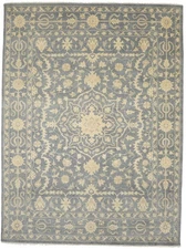9x12 ft Hand-Knotted Muted Gray Oriental Rug Floral Style Living Room Carpet