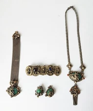 Vintage Victorian Revival Art Nouveau Jewelry Lot - Necklace Bracelet Earrings