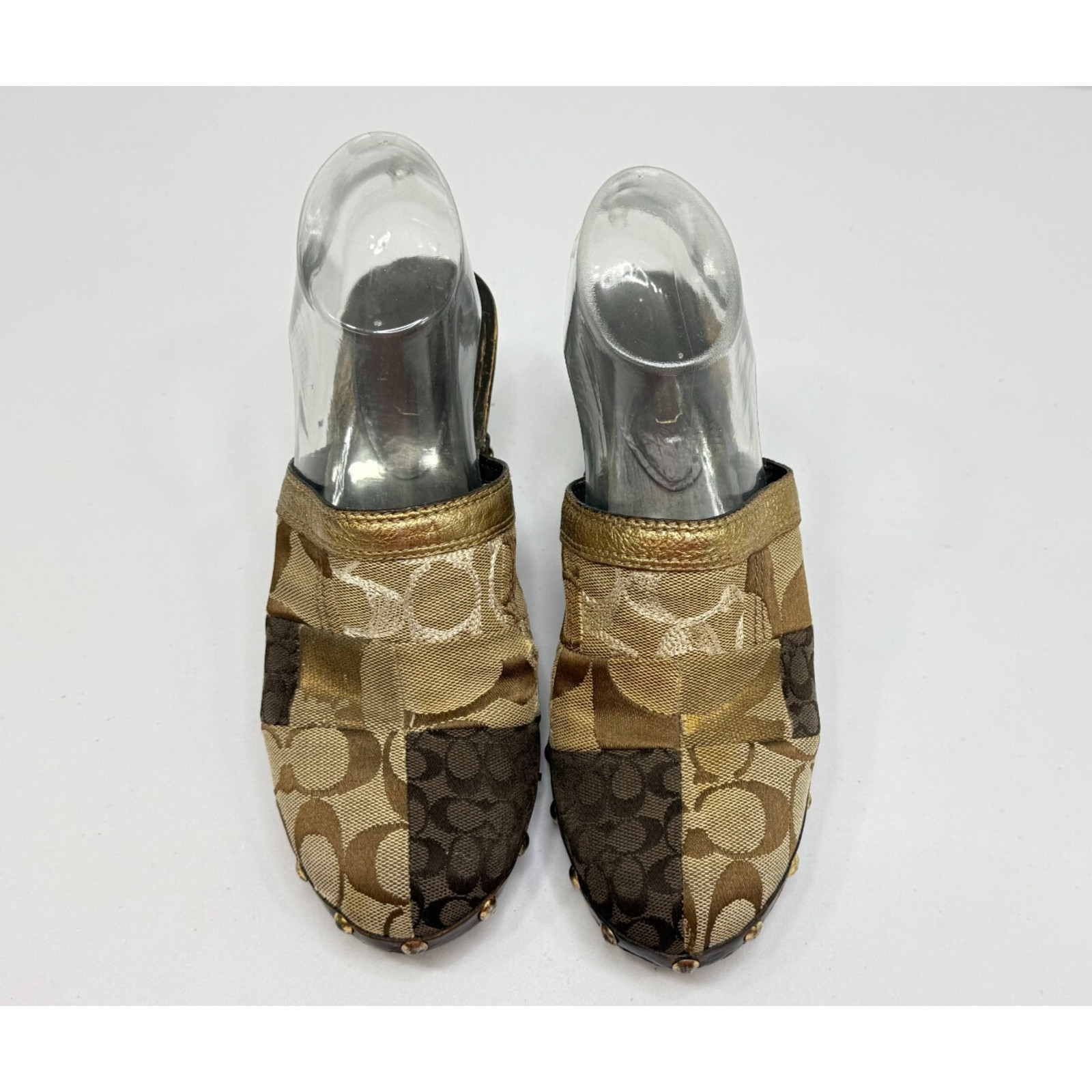 COACH Signature CATERINA Patchwork Studs Womens Wooden Heels Mule Clogs 7.5 thumbnail 4