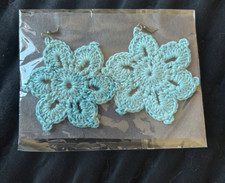 Handcrafted Blue Cotton Crochet Flower Dangle/Drop Hook Earrings