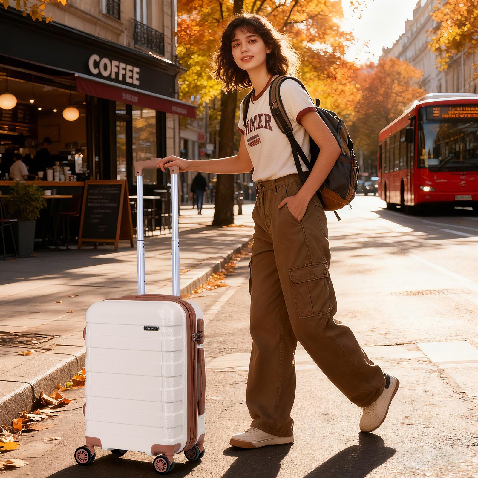 Travel Suitcase 21" Carry On Luggage Hardside Expandable Spinner w/ Wheels White