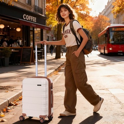 White Carry-On Suitcase with Combination Lock, 30L Capacity & Spinner Wheels